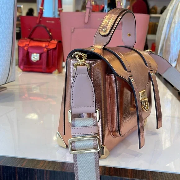 MICHAEL KORSManhattan Md TH SCHOOL Crackled Metallic Leather SATCHEL Crossbody